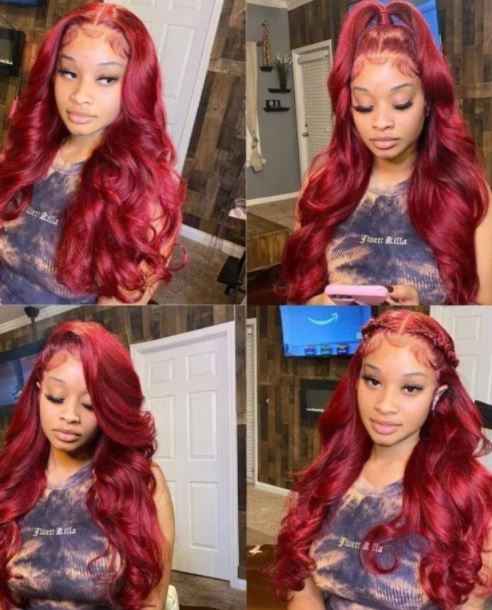 Warm Red Straight Frontal Wig