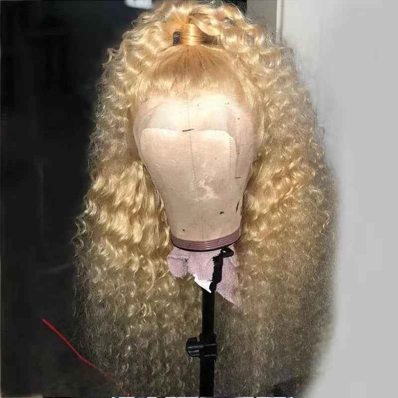 613 Curly human hair Blonde Wig