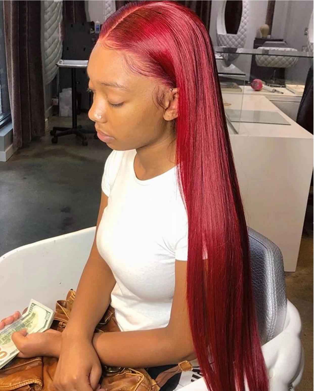 Warm Red Straight Frontal Wig