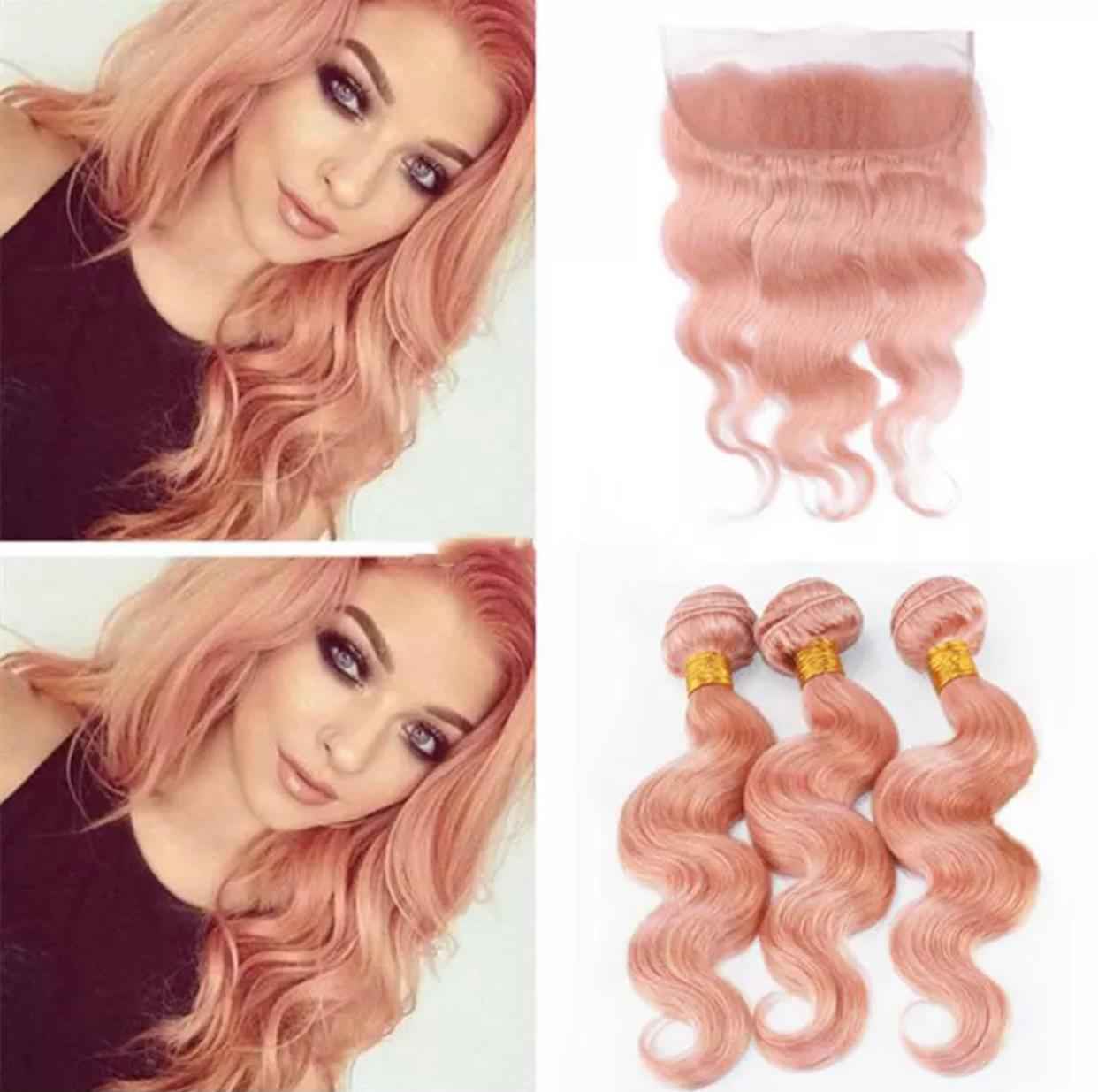 13x4 Rose Pink Frontal  and 3 Bundles