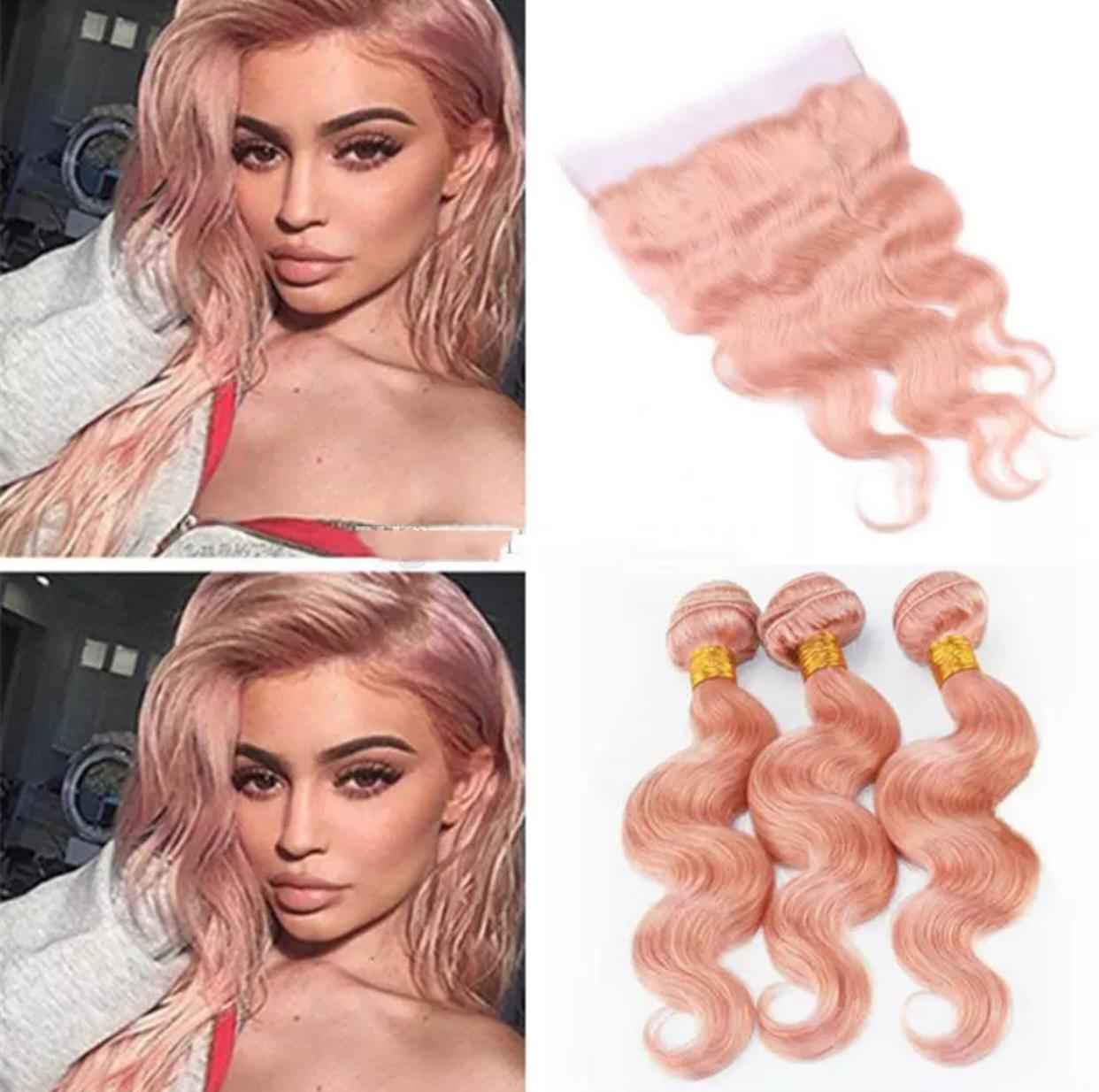 13x4 Rose Pink Frontal  and 3 Bundles