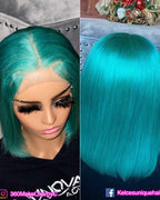 C C Green Human Hair Bob Wig