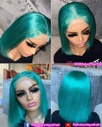 C C Green Human Hair Bob Wig