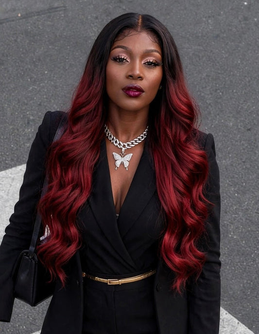 Jet Black/Burgundy Two-Tone 4x4 Closure Wig